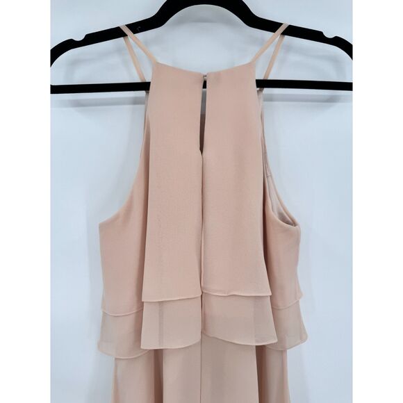 JENNY YOO Charlie Halter Top Ruffle Chiffon Maxi Dress Gown Size 2 - Picture 5 of 7